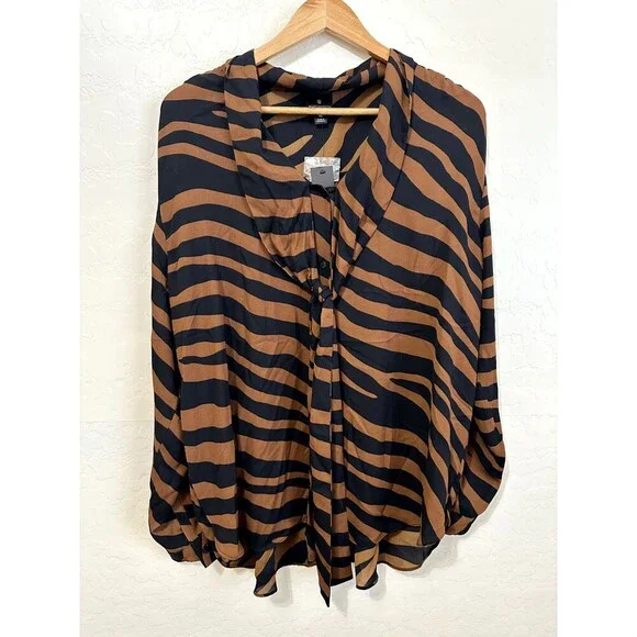 Worthington Womans Animal Print Top Size XL Old Money Corporate Preppy Boho - Picture 1 of 12